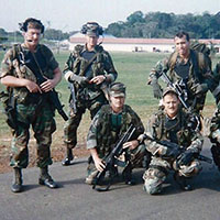 ODA 793, SOT detachment, C/3/7th SFG. Standing (L-R): SFC Gary V. Jones, CPT Robert G. Louis, SSG Hector L. Ramos, SSG John M. Heisse. Kneeling: SGT Mark A. Ross, SSG Deams B. Smith, SSG Jeffery A. Lett.