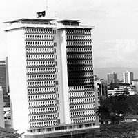 Post-mission photo of the target building, the smoke damage from the fire is clearly visible.