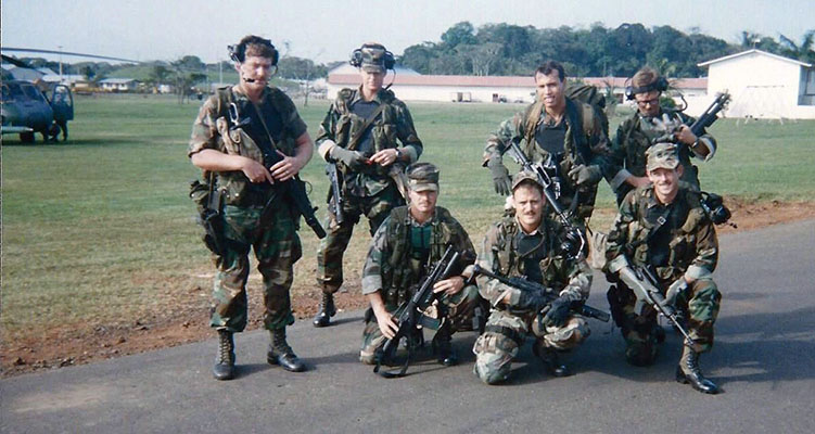 ODA 793, SOT detachment, C/3/7th SFG. Standing (L-R): SFC Gary V. Jones, CPT Robert G. Louis,  SSG Hector L. Ramos, SSG John M. Heisse. Kneeling: SGT Mark A. Ross, SSG Deams B. Smith, SSG Jeffery A. Lett.