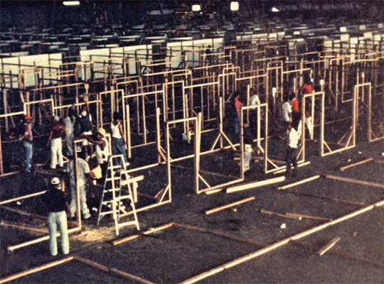 This photo shows how the cubicles were spaced and framed.