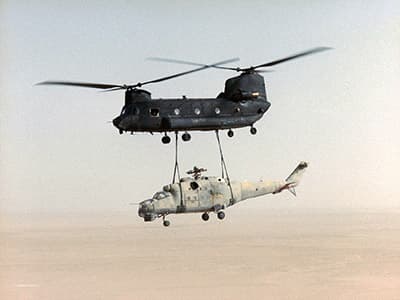 The MH-47D and Hind on the flight from Faya Largeau to Moussoro. During this stretch, temperatures began to climb.