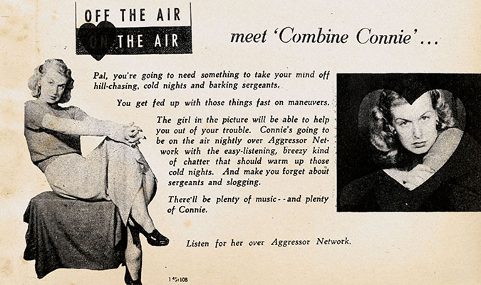 Leaflet advertising COMBINE Connie, October 1951.  Intended to distract ‘U.S. forces,’ Connie broadcasted multiple times a day on five frequencies on Aggressor Network during Exercise COMBINE. 