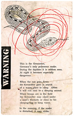 5th L&L leaflet developed for Aggressor during Exercise COMBINE, October 1951.  This deceptive leaflet warned ‘U.S. forces’ of the Kreutzotter, “Germany’s only poisonous snake.” No such snake existed. 