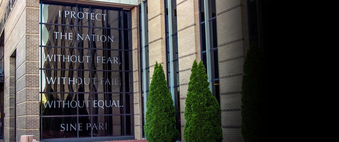 Along with USASOC's creed, its motto adorns the entrance to the headquarters building.