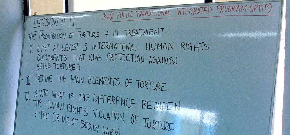 A vital part of the 422nd’s transition program for the Baghdad Police was an education in human and civil rights. Torture, which had been a feature of police work under Saddam Hussein, was immediately prohibited.