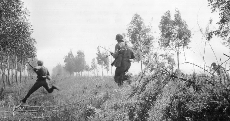 A FSSF patrol breaks contact after a successful ambush at Anzio 14 April 1944.