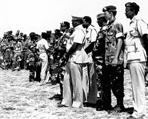5th SFG SATMO MTT—1982, Captain Jerry Hill with the commander of the Somali Commando Brigade observing TOW missile launch.