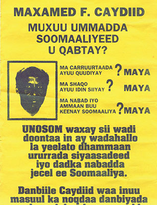 Aideed wanted poster in the Somali language.