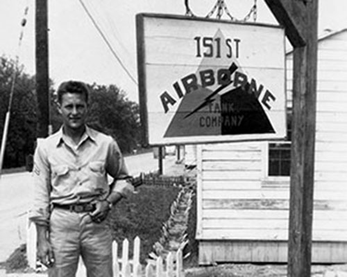 The headquarters sign for the 151st Airborne Tank Company at Fort Knox, Kentucky.