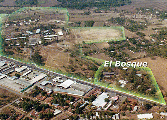 The 3rd Brigade cuartel at San Miguel with the central area and El Bosque outlined.