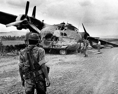ESAF C-123 Provider carrying ballot boxes for the 25 March 1984 election was ambushed using a commanddetonated mine on the same airstrip just weeks after the Cessna C-172 was wrecked.