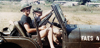 The ODA-7 “jeep” was made operational by cannibalizing several ESAF vehicles in the junk yard next to El Bosque. Sergeant Ken Beko and Staff Sergeant Gary Davidson.