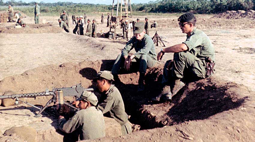 SGT Alvin E. Graham training Bolivian infantrymen on the Browning M-1919A6 .30 caliber light machinegun. 