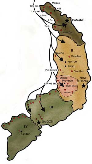 Map showing the “Ho Chi Minh” trail and the routes used by the VC and NVA to enter and resupply their forces in  South Vietnam.