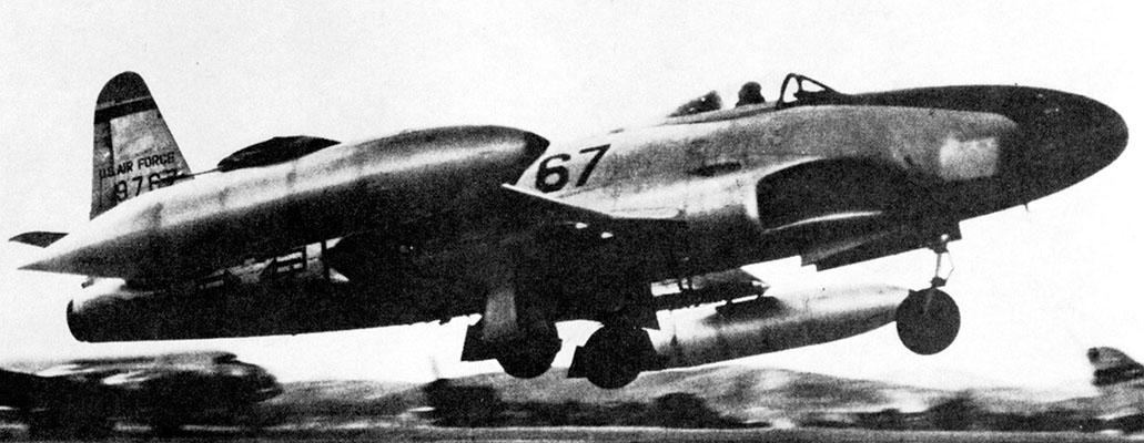 The F-80C was the most numerous fighter present in the Far East Air Force (FEAF) when the war began. Because of its short range, light bomb load, and a lack of replacements, many F-80C squadrons soon converted to the more durable and longer range WWII-era F-51, which the U.S. Air Force had in plentiful numbers.