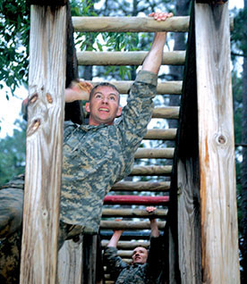 Students at the Ranger School go through a rigorous program of physical training, including frequent use of the notorious “Darby Queen” obstacle course.