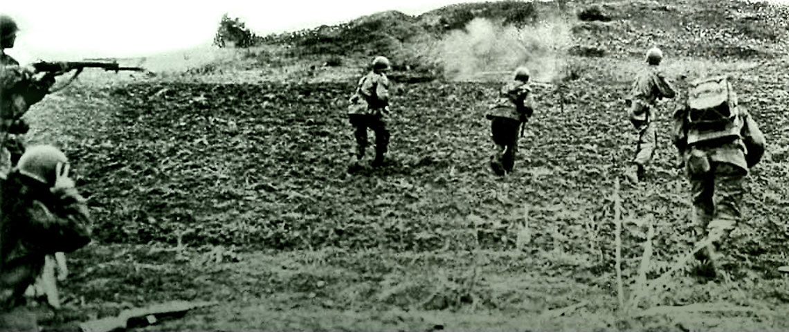 3rd Ranger Company assaulting a Chinese defensive position. The Rangers excelled in lightning attacks against the enemy. When the war of movement ceased and the defensive lines hardened, Ranger effectiveness was greatly reduced.