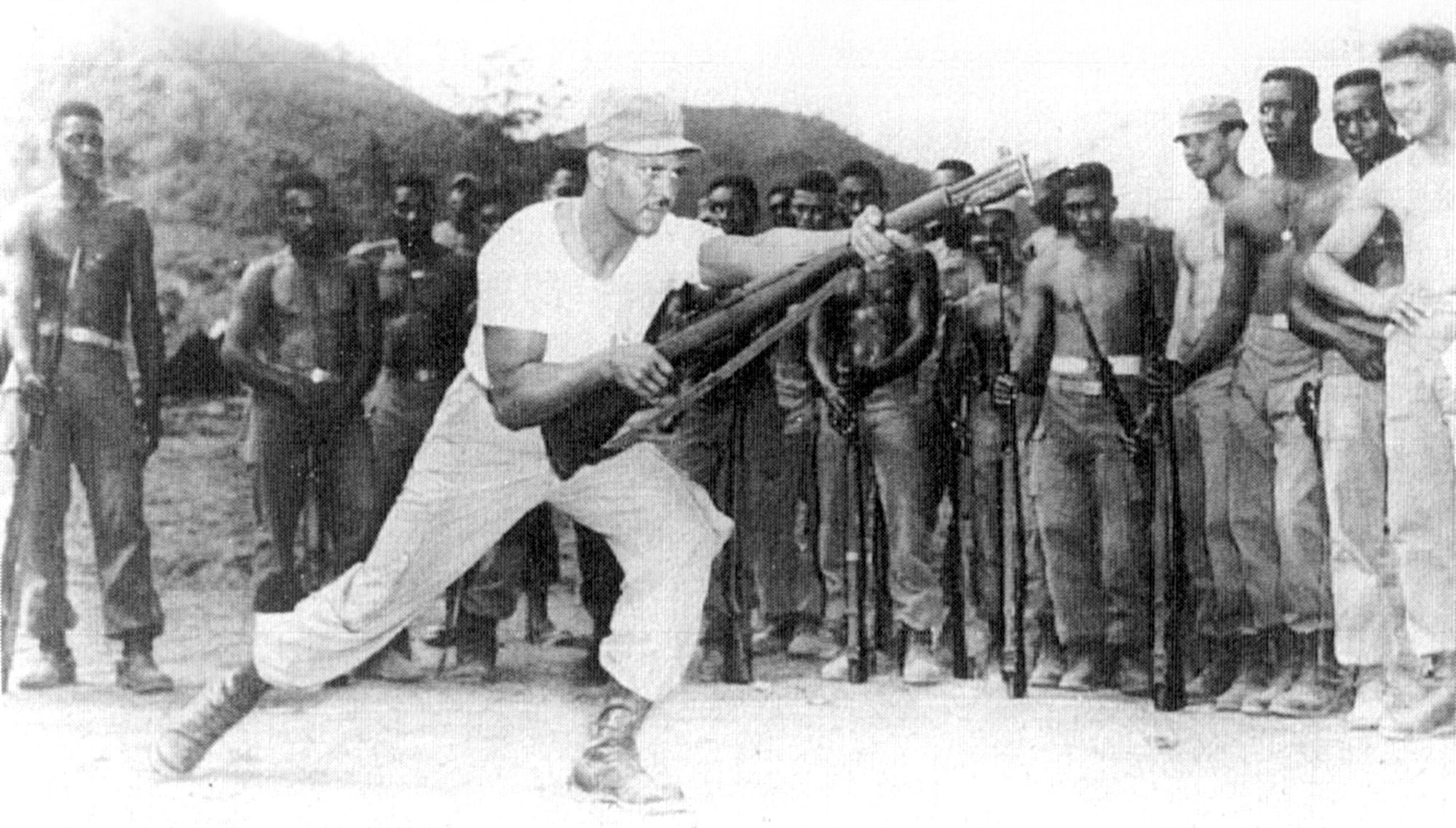 Captain Warren E. Allen, Company Commander, 2nd Rangers Infantry Company conducting bayonet training for new 7th Infantry Division replacements.