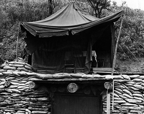 Front view of the mess hall and armament bunker.