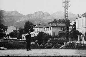 Force mountain positions as seen, from Menton; Ervin Curtiss foreground.