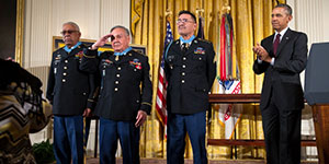 SSG Melvin Morris received the Medal of Honor in March 2014, in recognition of his actions at Chi Lang, Republic of Vietnam, in September 1969.