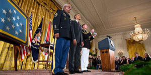 SSG Melvin Morris received the Medal of Honor in March 2014, in recognition of his actions at Chi Lang, Republic of Vietnam, in September 1969.