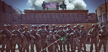 Green Berets assigned to Charlie Company, 4th Battalion, 1st Special Forces Group (Airborne) pose for a photo, 2013, Afghanistan.