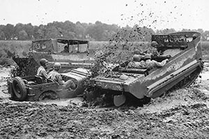 Soldiers in Jeep and M29 at Aberdeen 1944